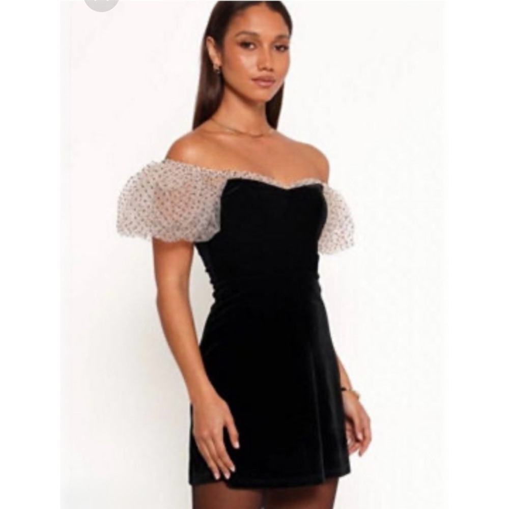 Camila Coelho Heirloom Velvet Polka Dot Puff Sleeve Mini Dress Black Small